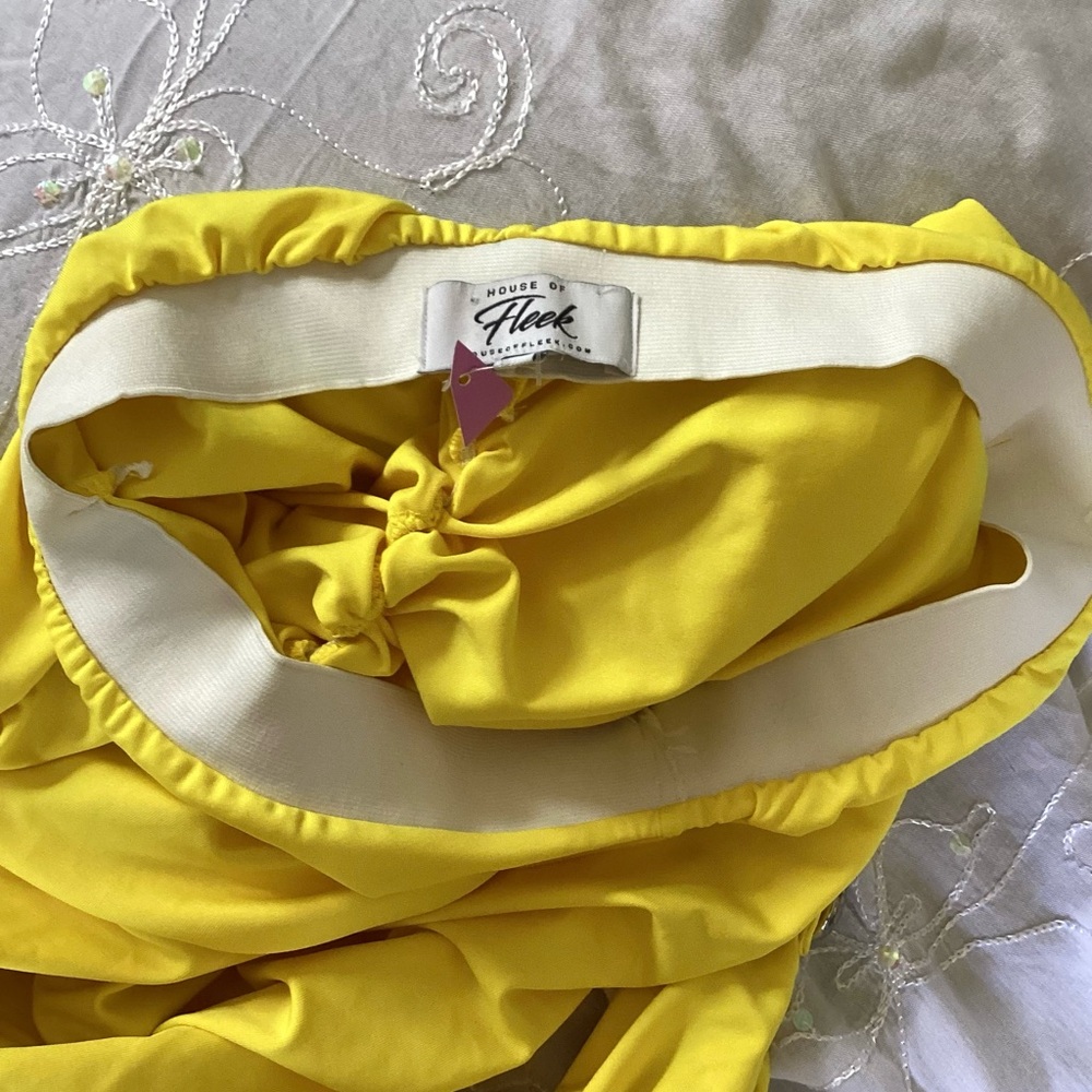Wide Leg Ruched Yellow Jumpsuit - Picture 12 of 12